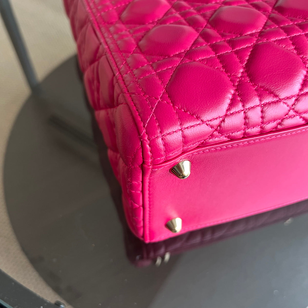 Lady Large Cannage Lambskin Hot Pink Gold Hardware