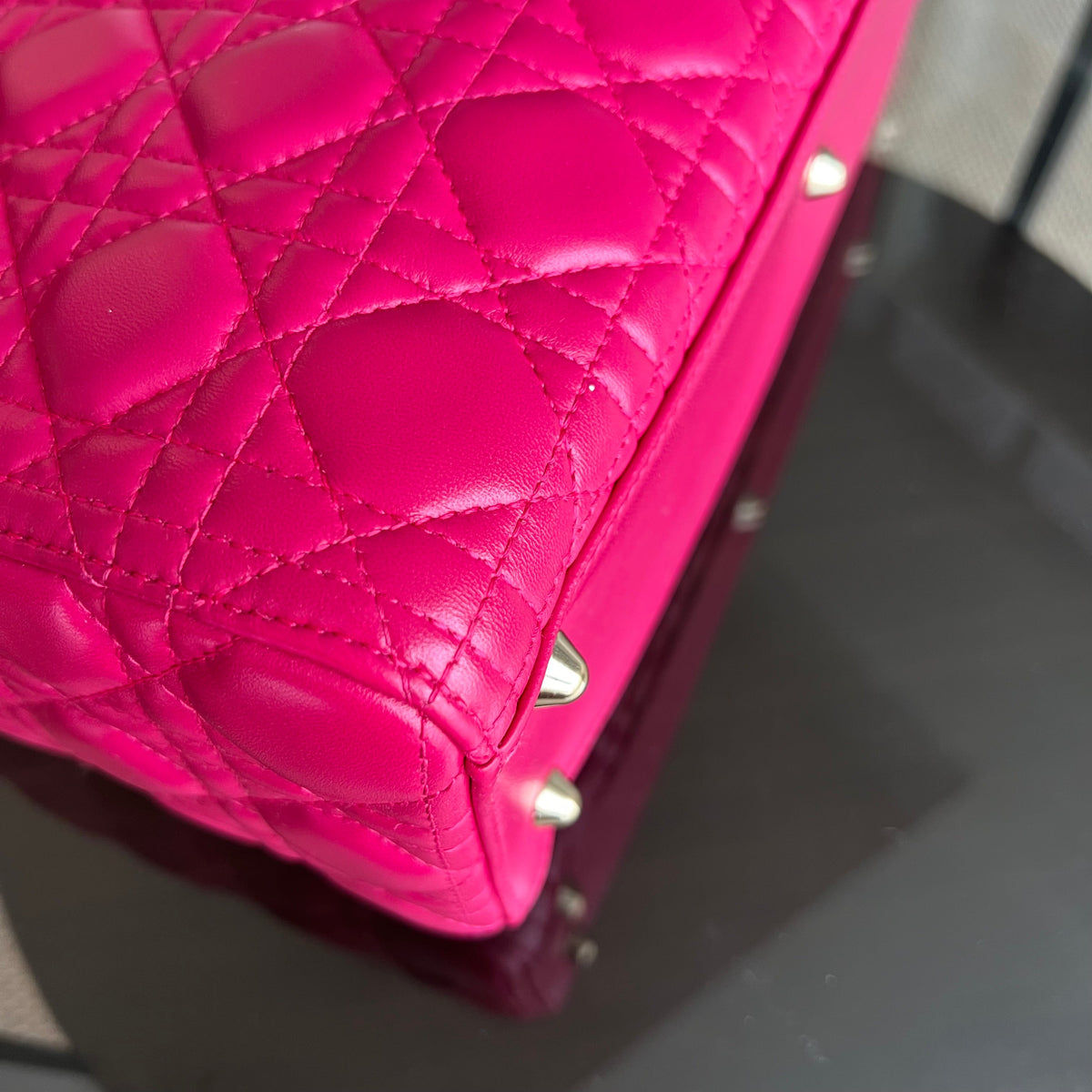 Lady Large Cannage Lambskin Hot Pink Gold Hardware