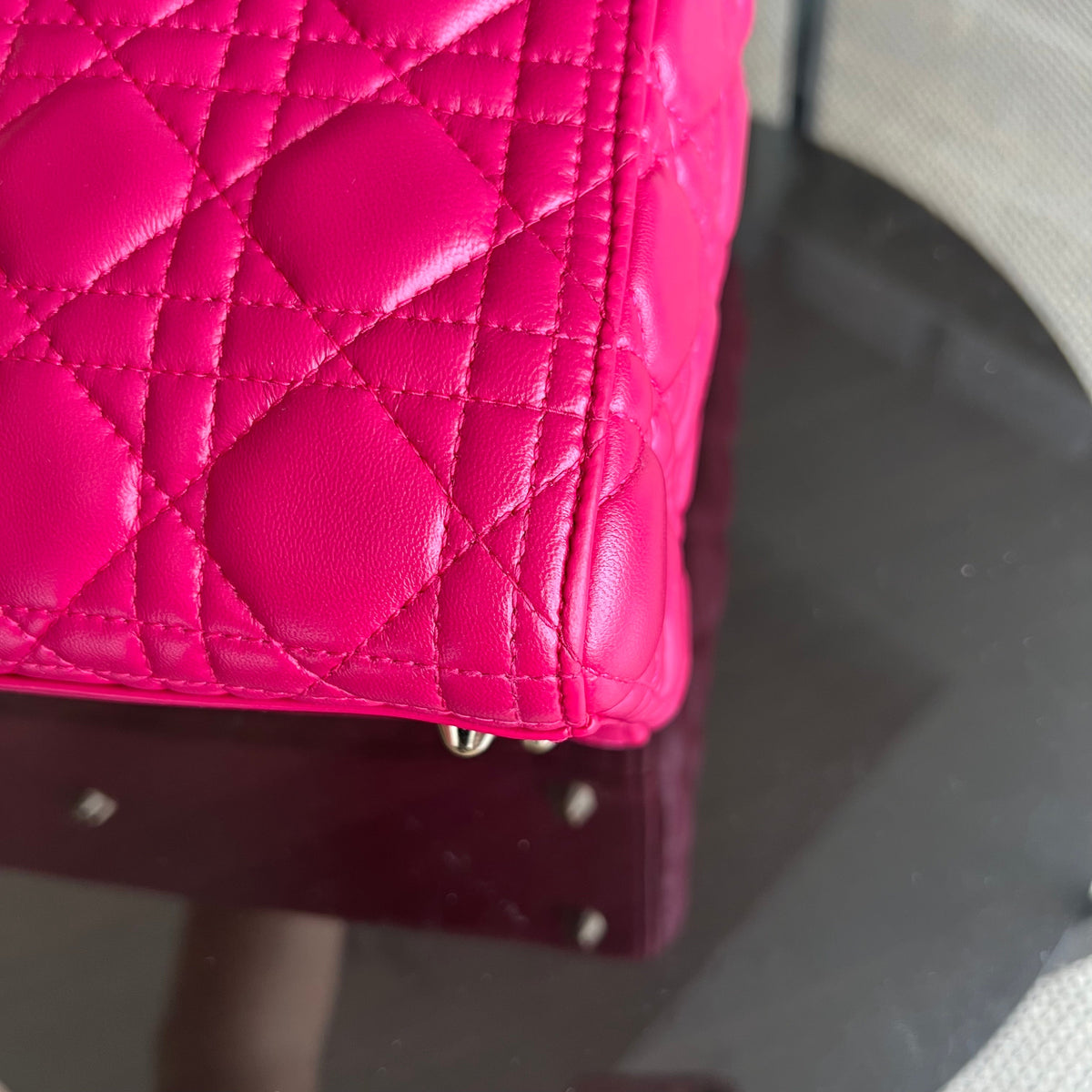 Lady Large Cannage Lambskin Hot Pink Gold Hardware