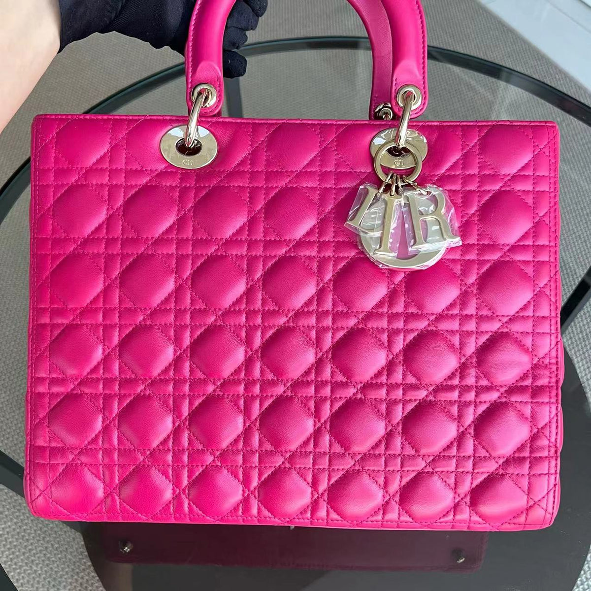 Lady Large Cannage Lambskin Hot Pink Golden Hardware