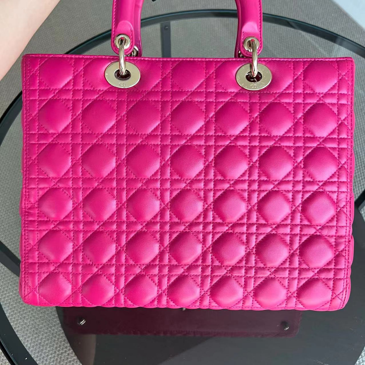 Lady Large Cannage Lambskin Hot Pink Golden Hardware