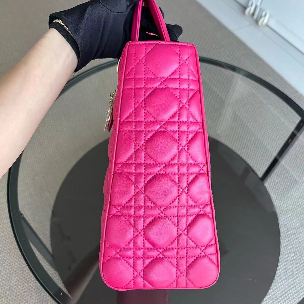 Lady Large Cannage Lambskin Hot Pink Golden Hardware