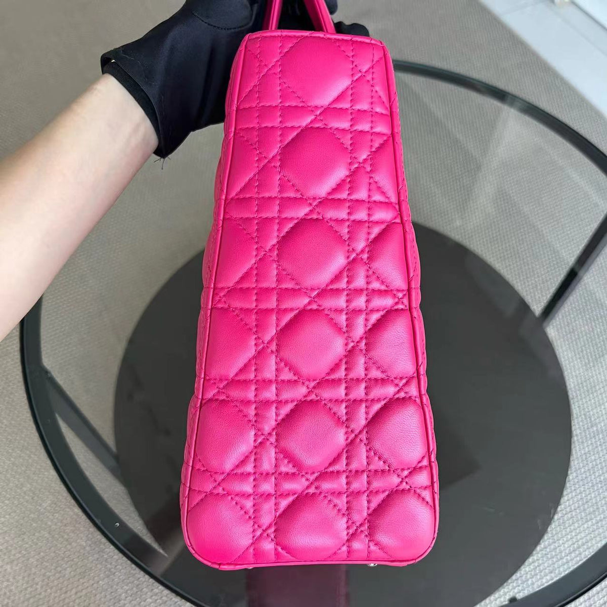 Lady Large Cannage Lambskin Hot Pink Golden Hardware
