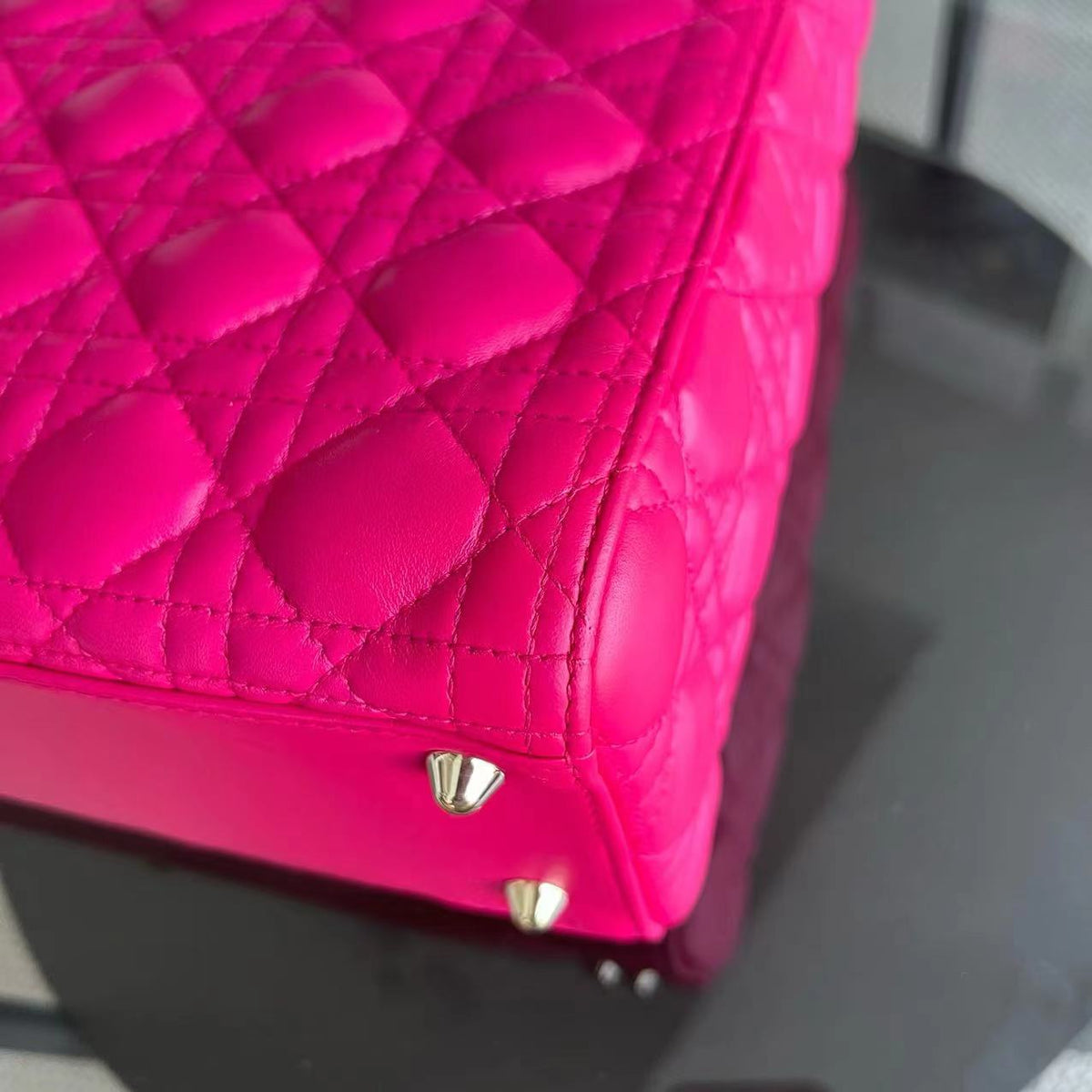 Lady Large Cannage Lambskin Hot Pink Golden Hardware