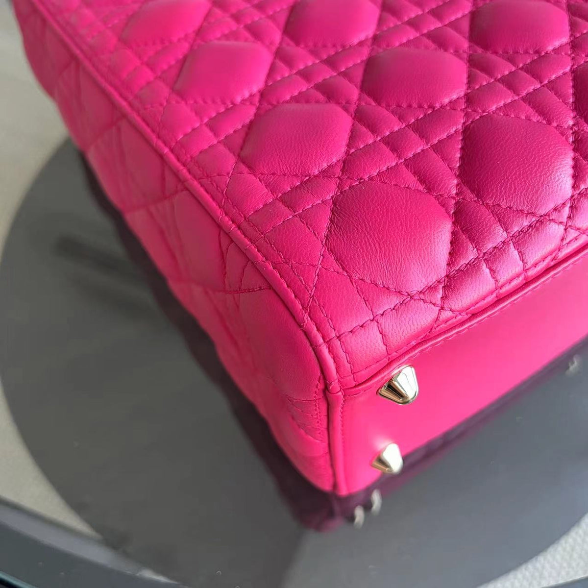 Lady Large Cannage Lambskin Hot Pink Golden Hardware