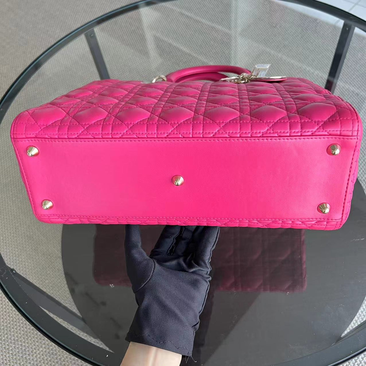 Lady Large Cannage Lambskin Hot Pink Golden Hardware