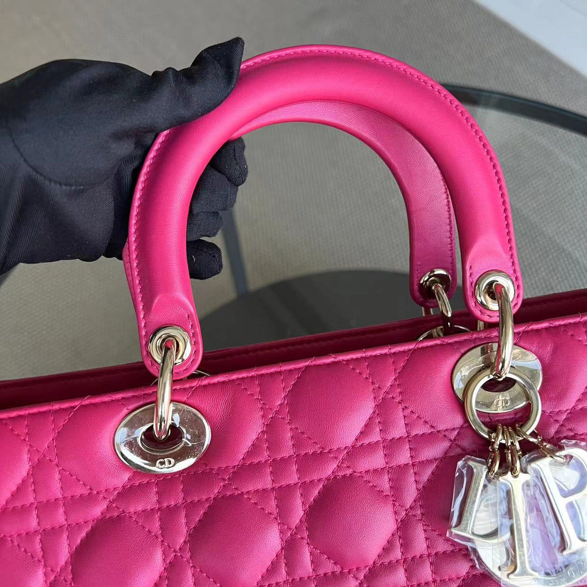 Lady Large Cannage Lambskin Hot Pink Golden Hardware