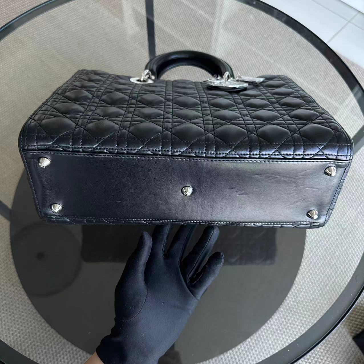 Lady Large Cannage Lambskin Tote Black SHW