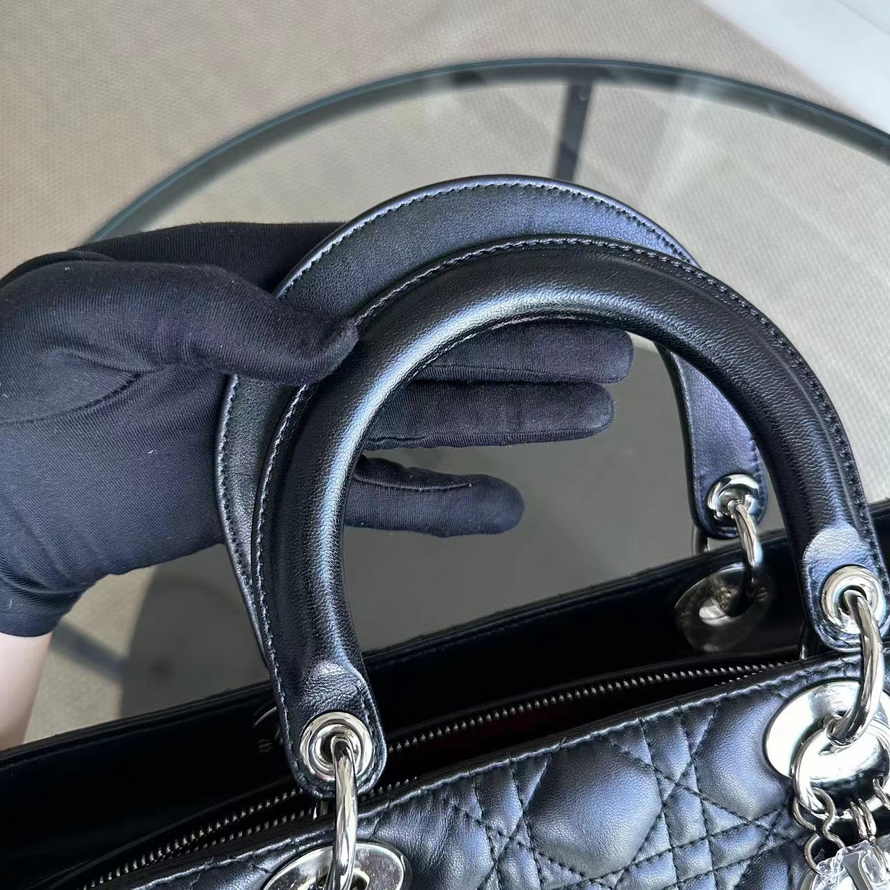 Lady Large Cannage Lambskin Tote Black SHW