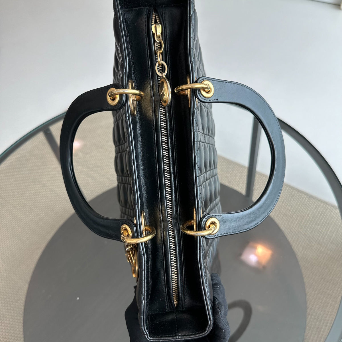 Lady Large Lambskin Cannage Black GHW