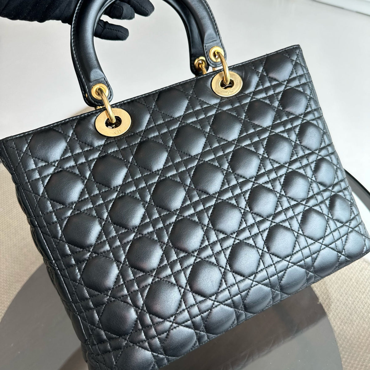 Lady Large Lambskin Cannage Black GHW