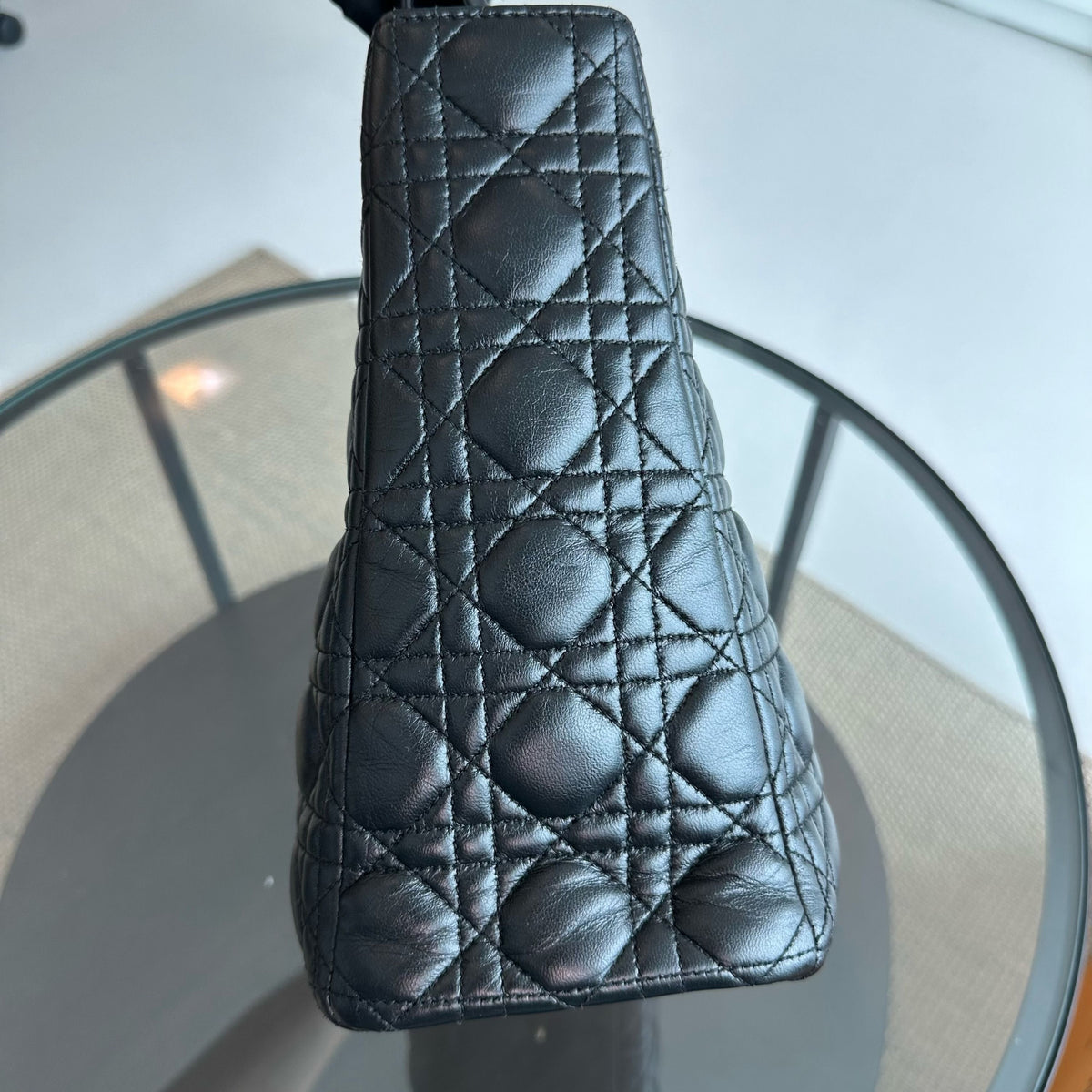Lady Large Lambskin Cannage Black GHW