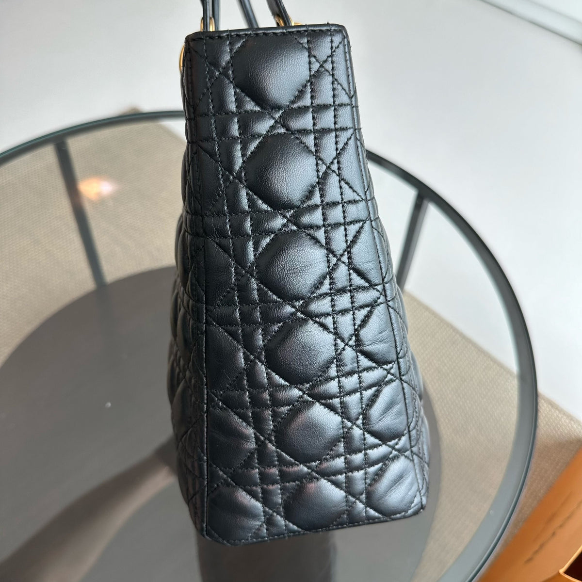 Lady Large Lambskin Cannage Black GHW