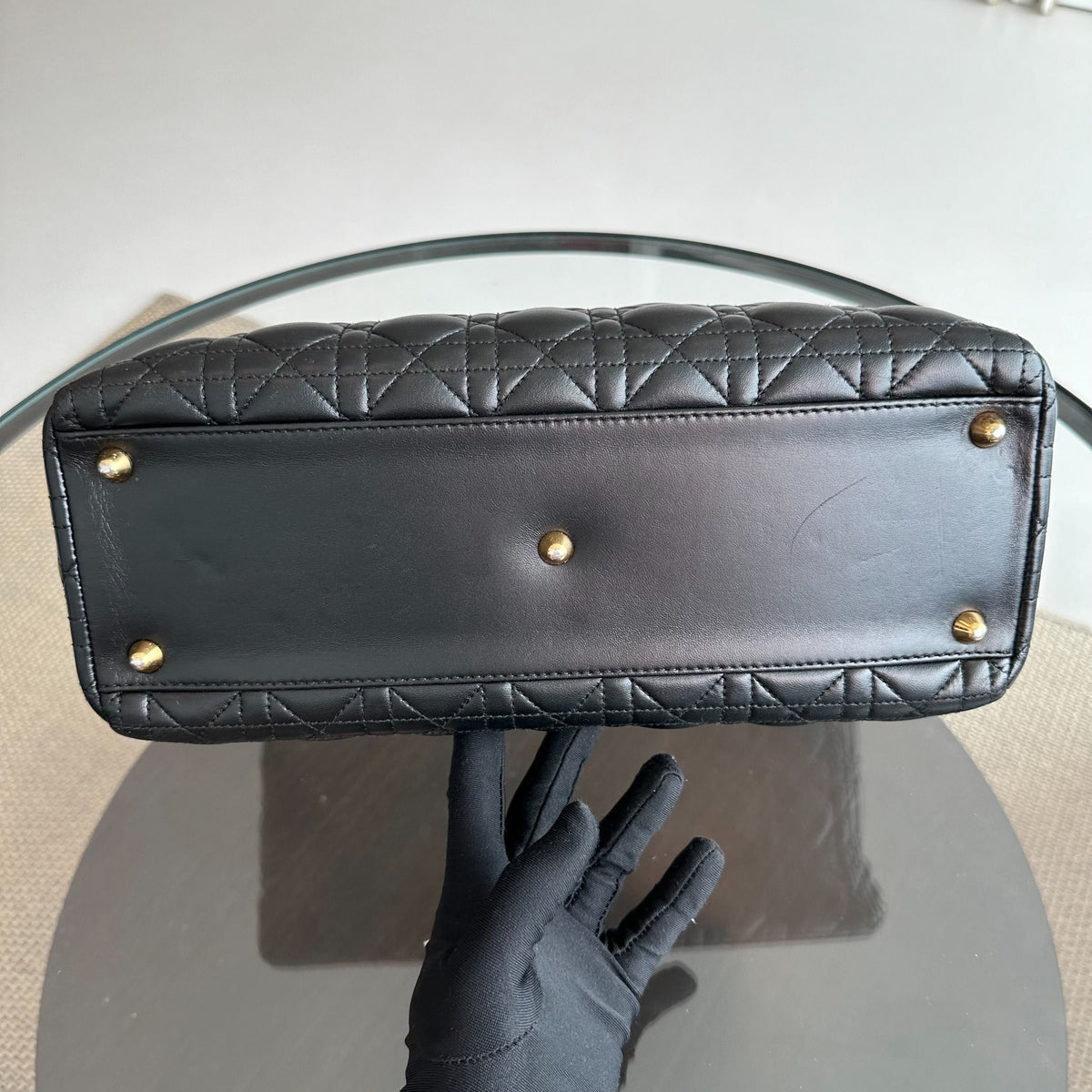 Lady Large Lambskin Cannage Black GHW