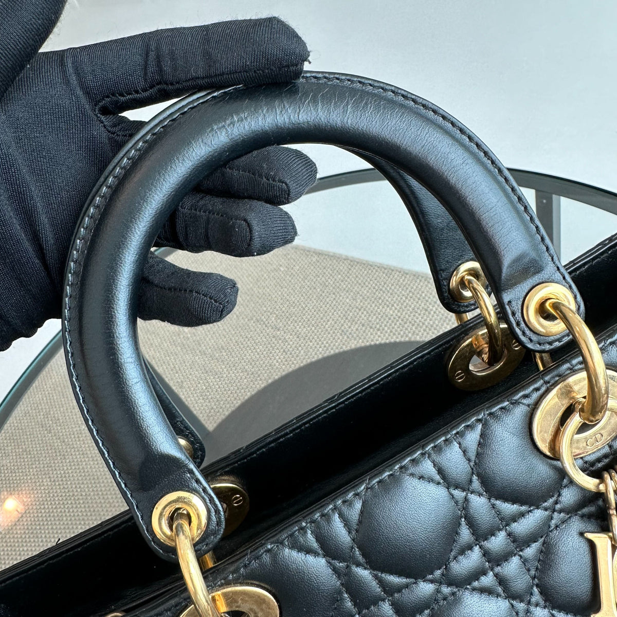 Lady Large Lambskin Cannage Black GHW