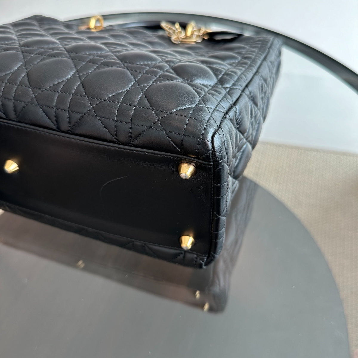 Lady Large Lambskin Cannage Black GHW