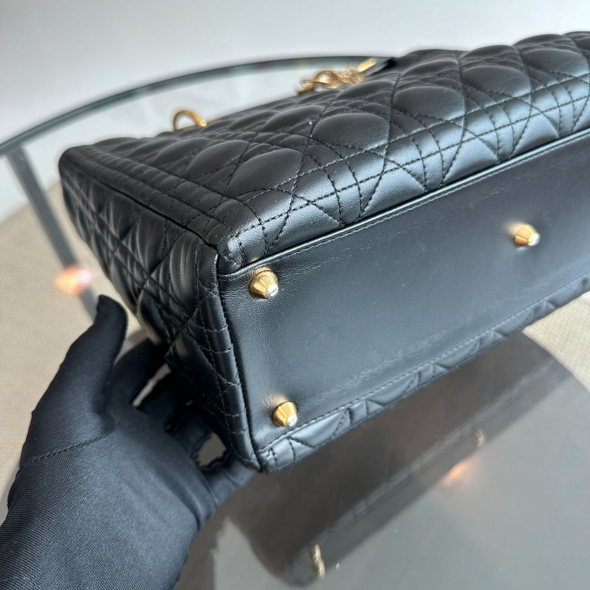 Lady Large Lambskin Cannage Black GHW