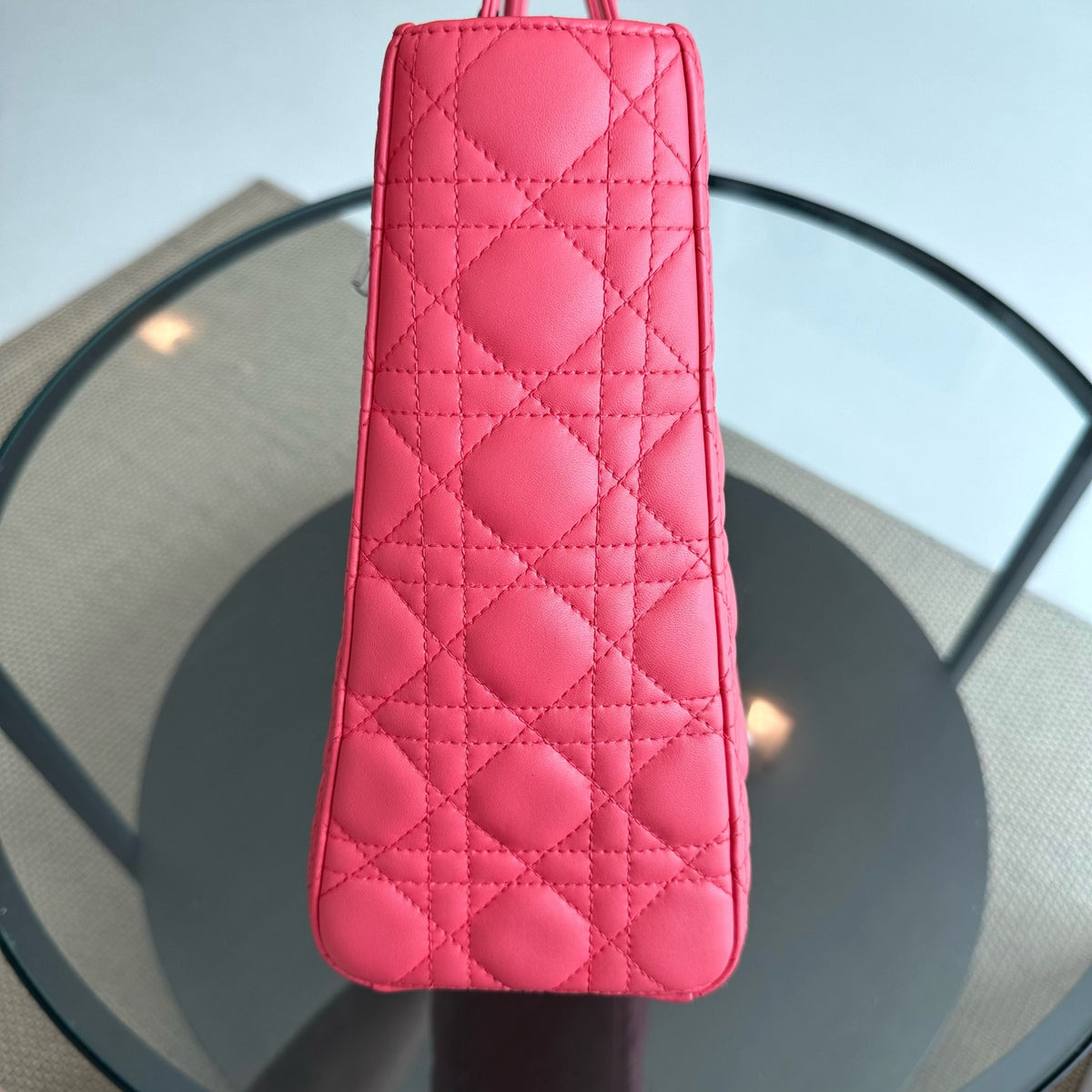 Lady Large Lambskin Cannage Hot Pink SHW