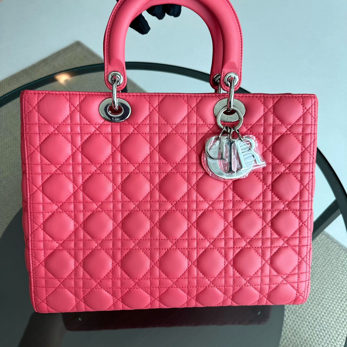 Lady Large Lambskin Cannage Hot Pink SHW