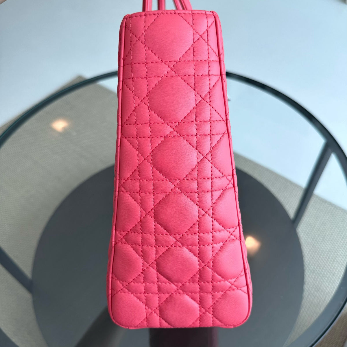 Lady Large Lambskin Cannage Hot Pink SHW