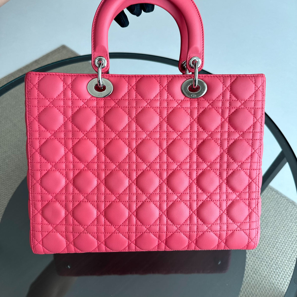 Lady Large Lambskin Cannage Hot Pink SHW
