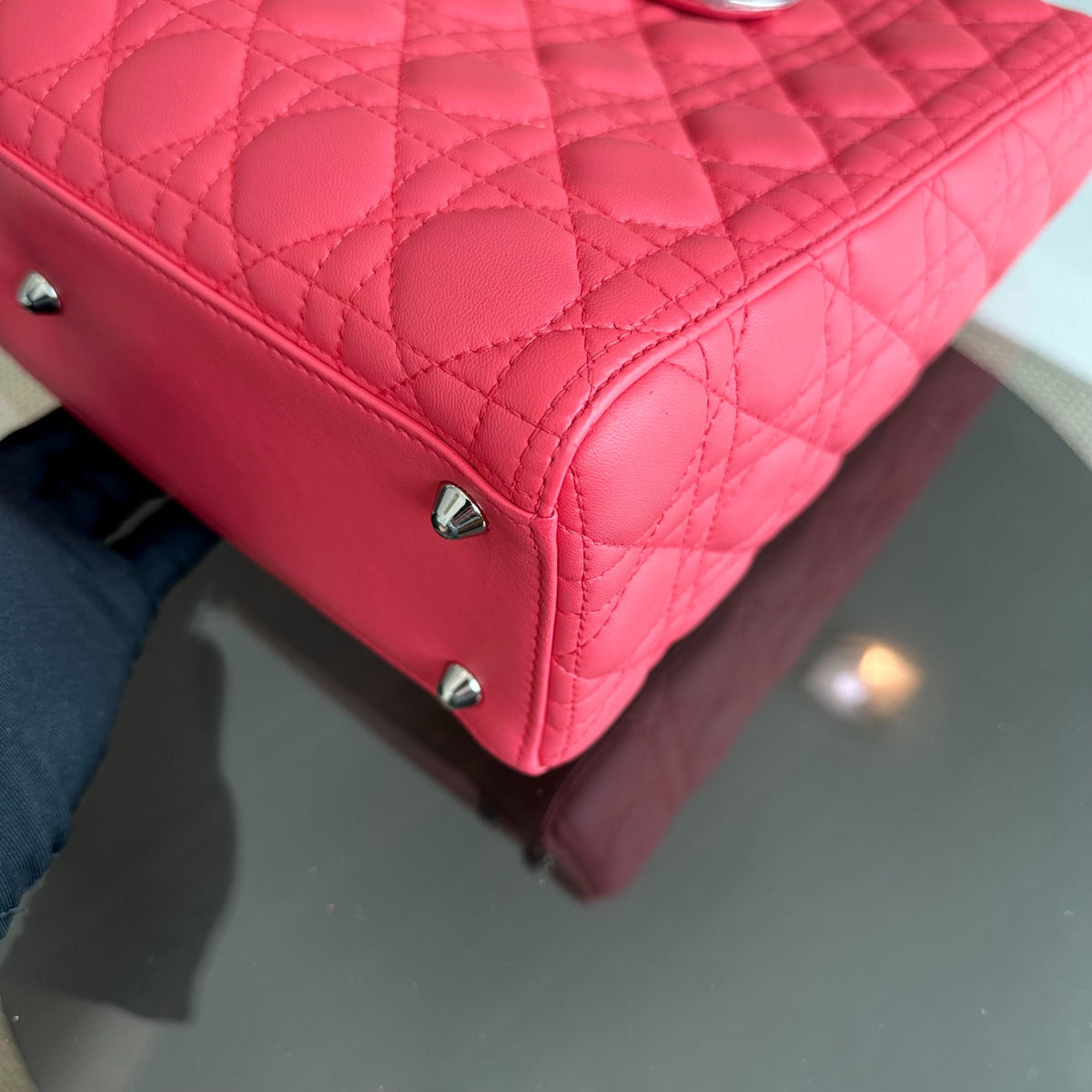 Lady Large Lambskin Cannage Hot Pink SHW