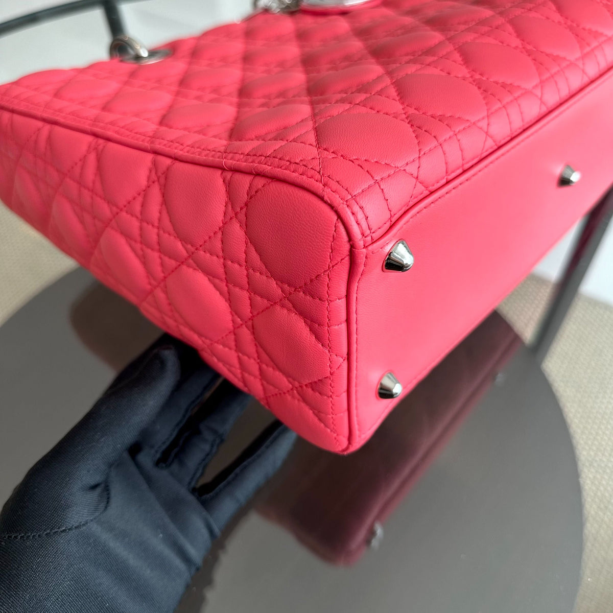 Lady Large Lambskin Cannage Hot Pink SHW