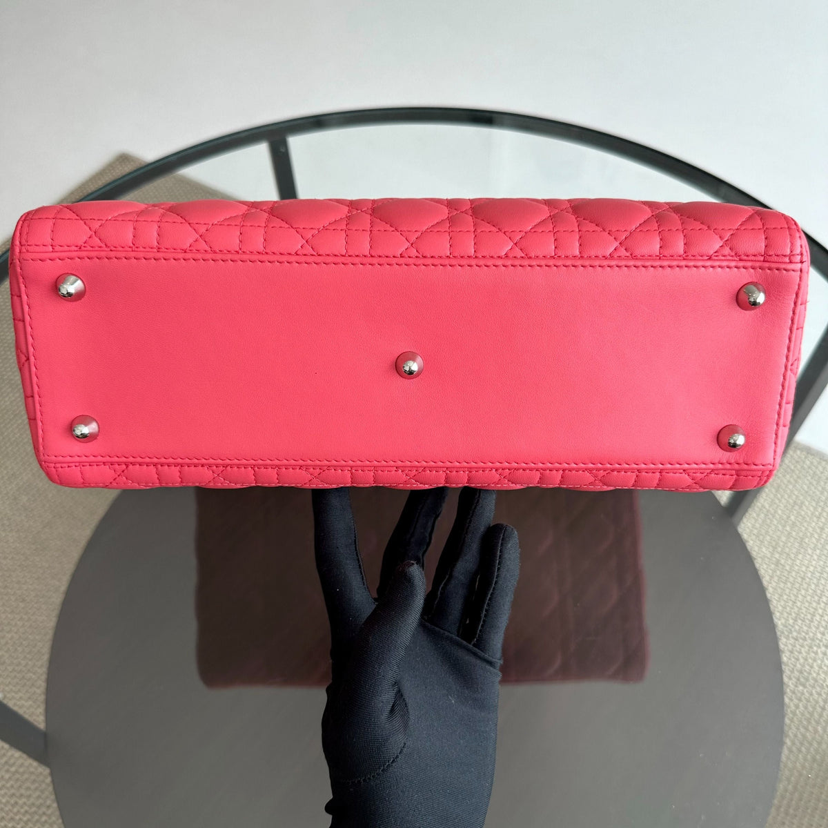Lady Large Lambskin Cannage Hot Pink SHW