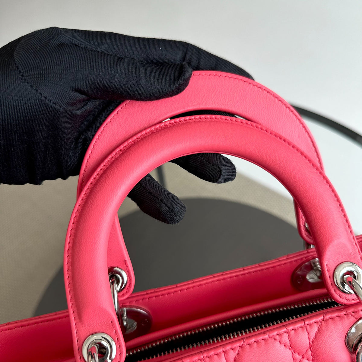 Lady Large Lambskin Cannage Hot Pink SHW