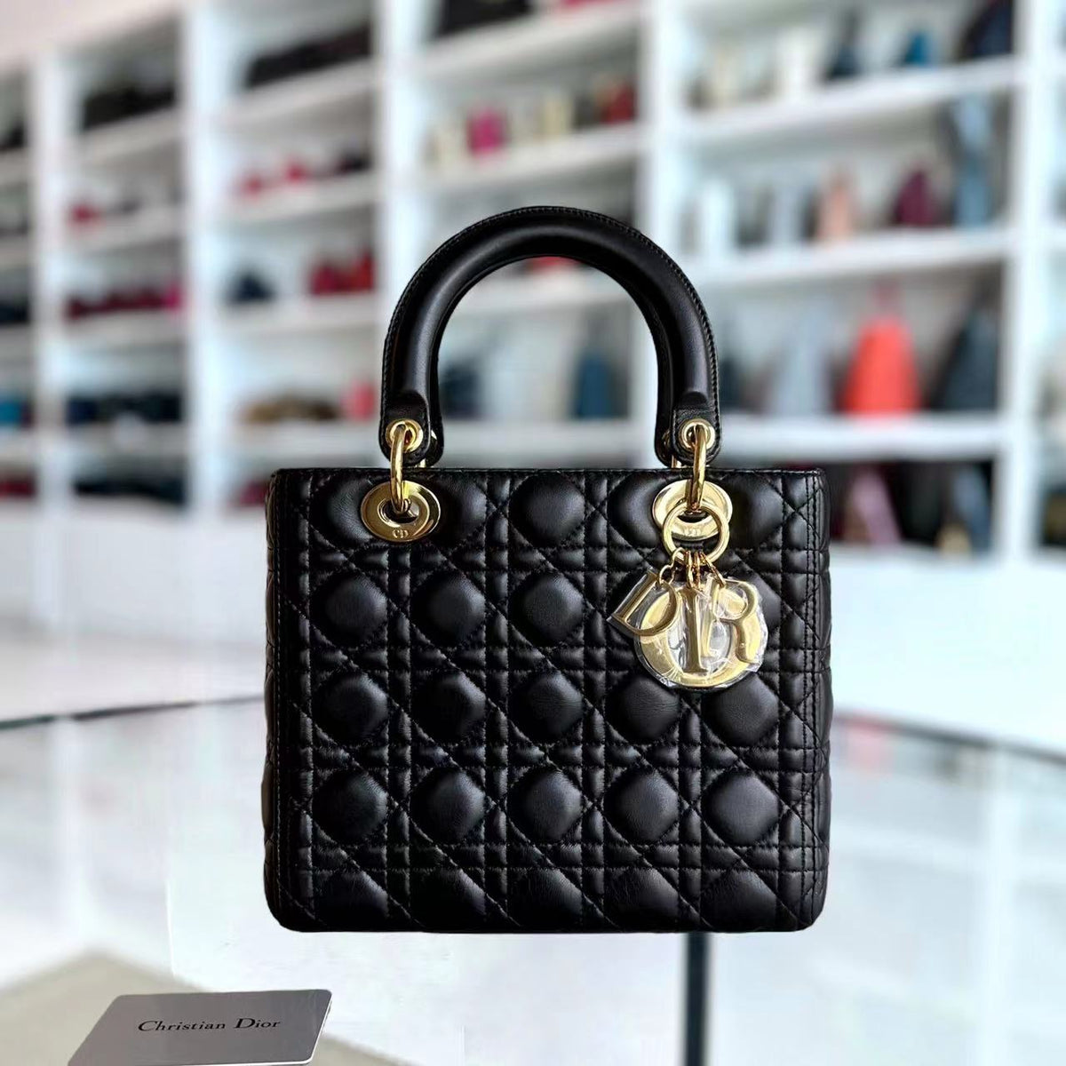 Lady Medium Cannage Lambskin Black GHW No Strap