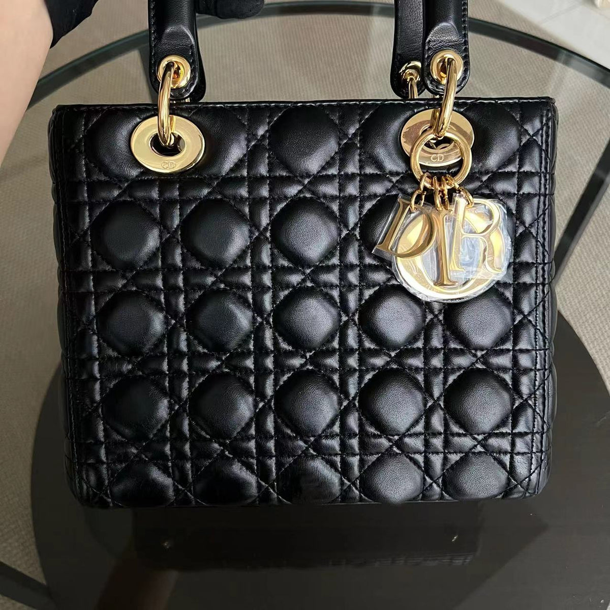 Lady Medium Cannage Lambskin Black GHW No Strap