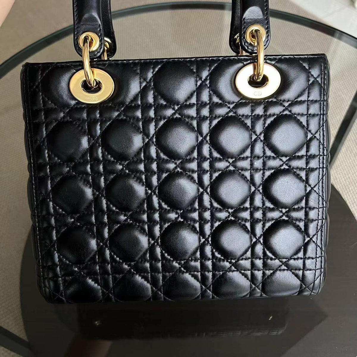 Lady Medium Cannage Lambskin Black GHW No Strap