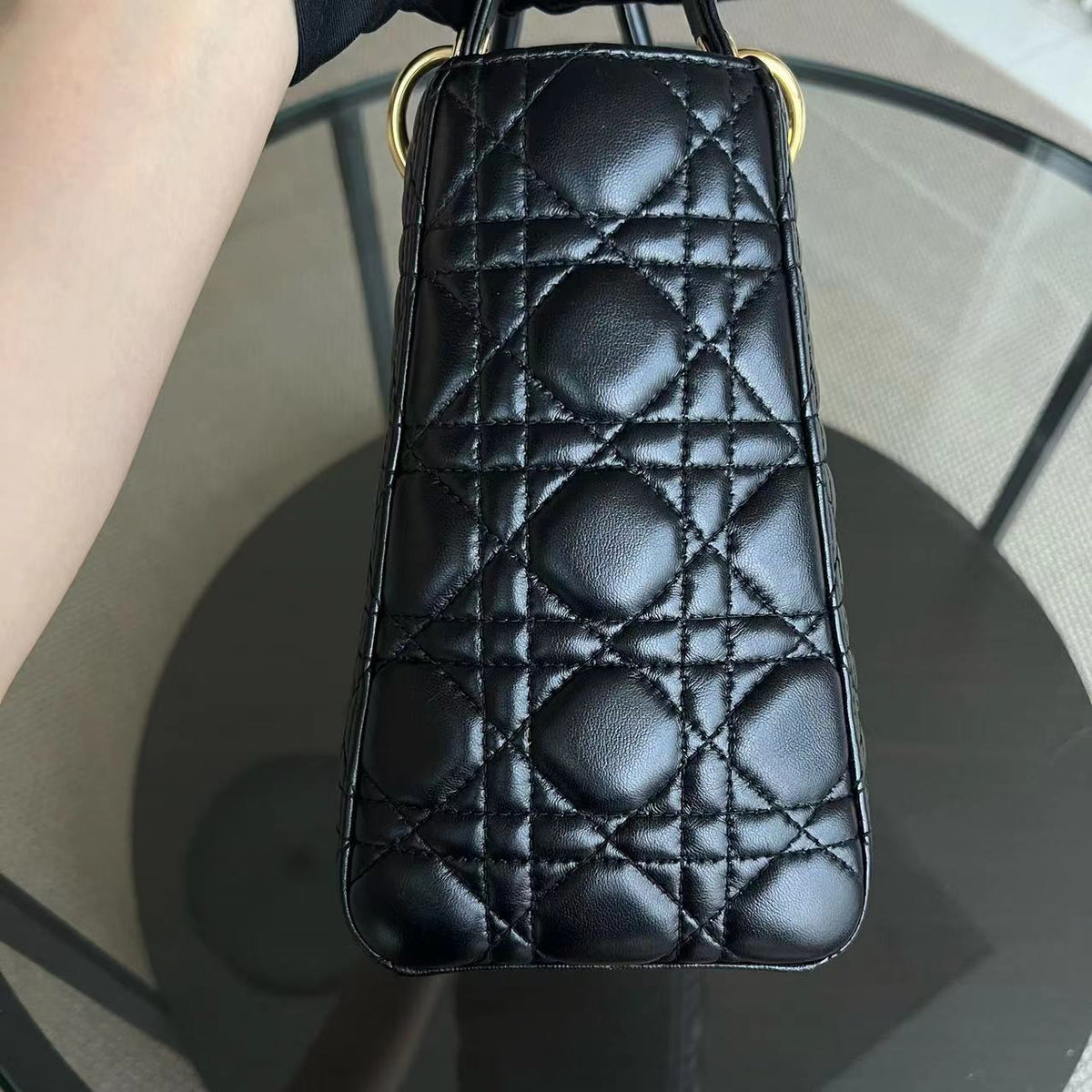 Lady Medium Cannage Lambskin Black GHW No Strap