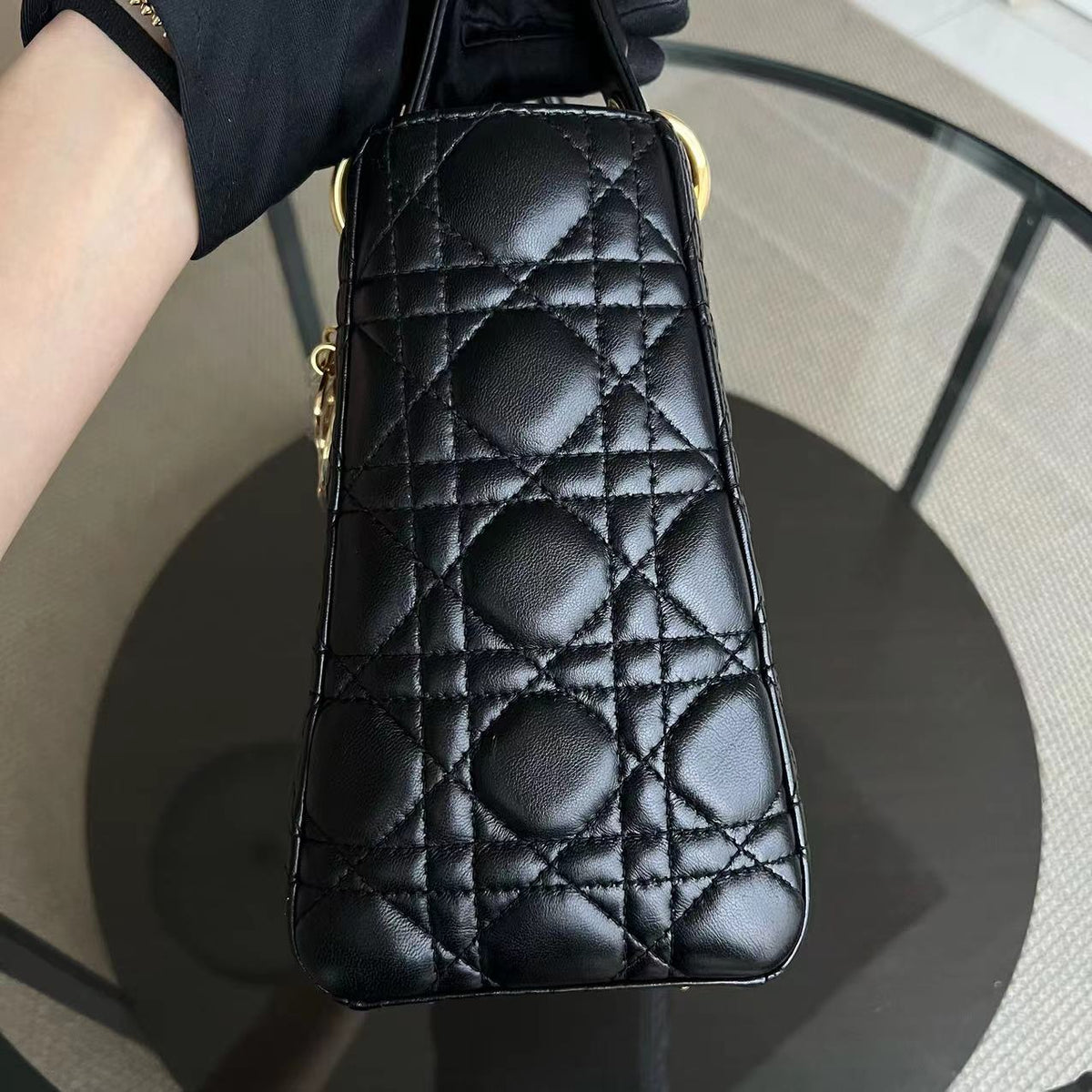 Lady Medium Cannage Lambskin Black GHW No Strap