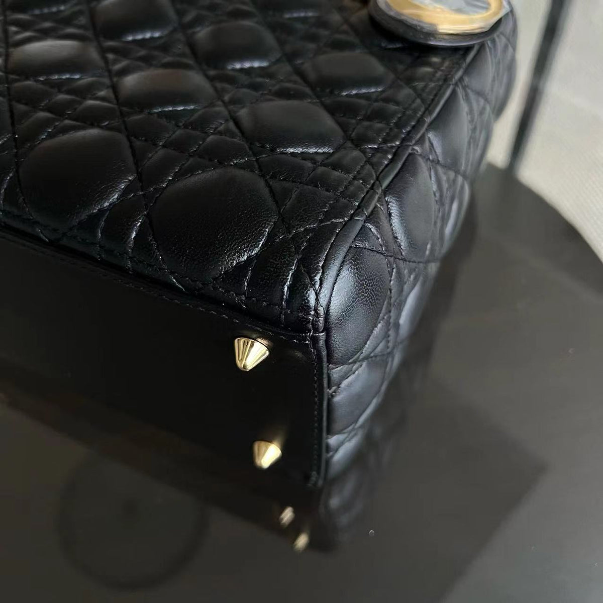 Lady Medium Cannage Lambskin Black GHW No Strap