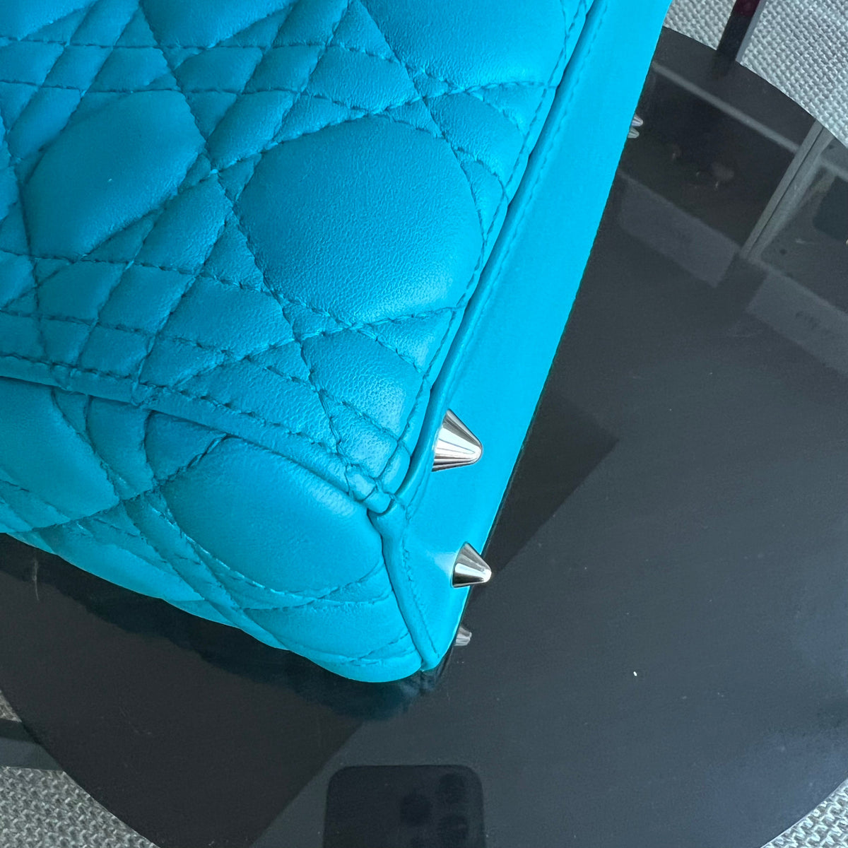 Lady Medium Cannage Lambskin Blue Silver Hardware