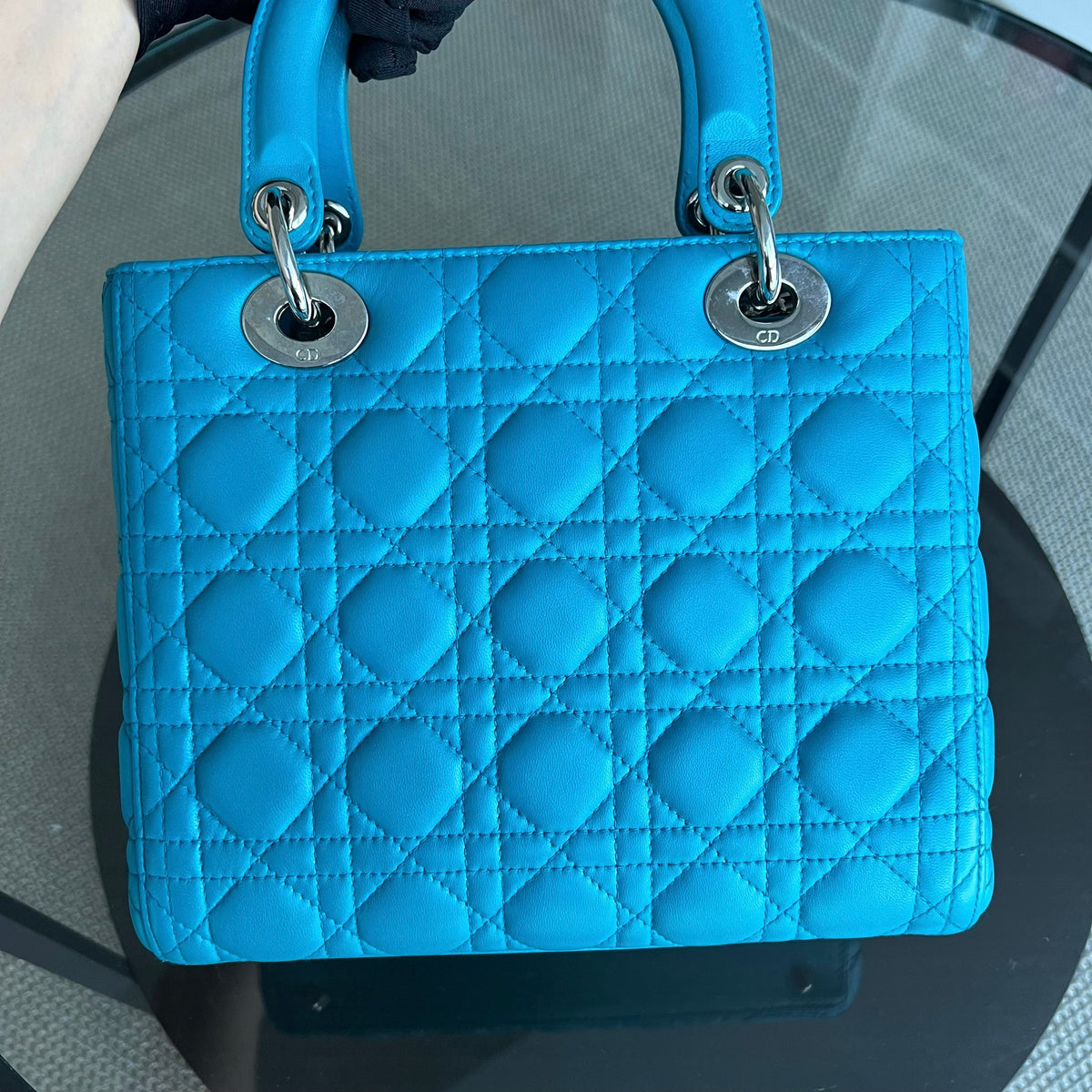 Lady Medium Cannage Lambskin Blue Silver Hardware