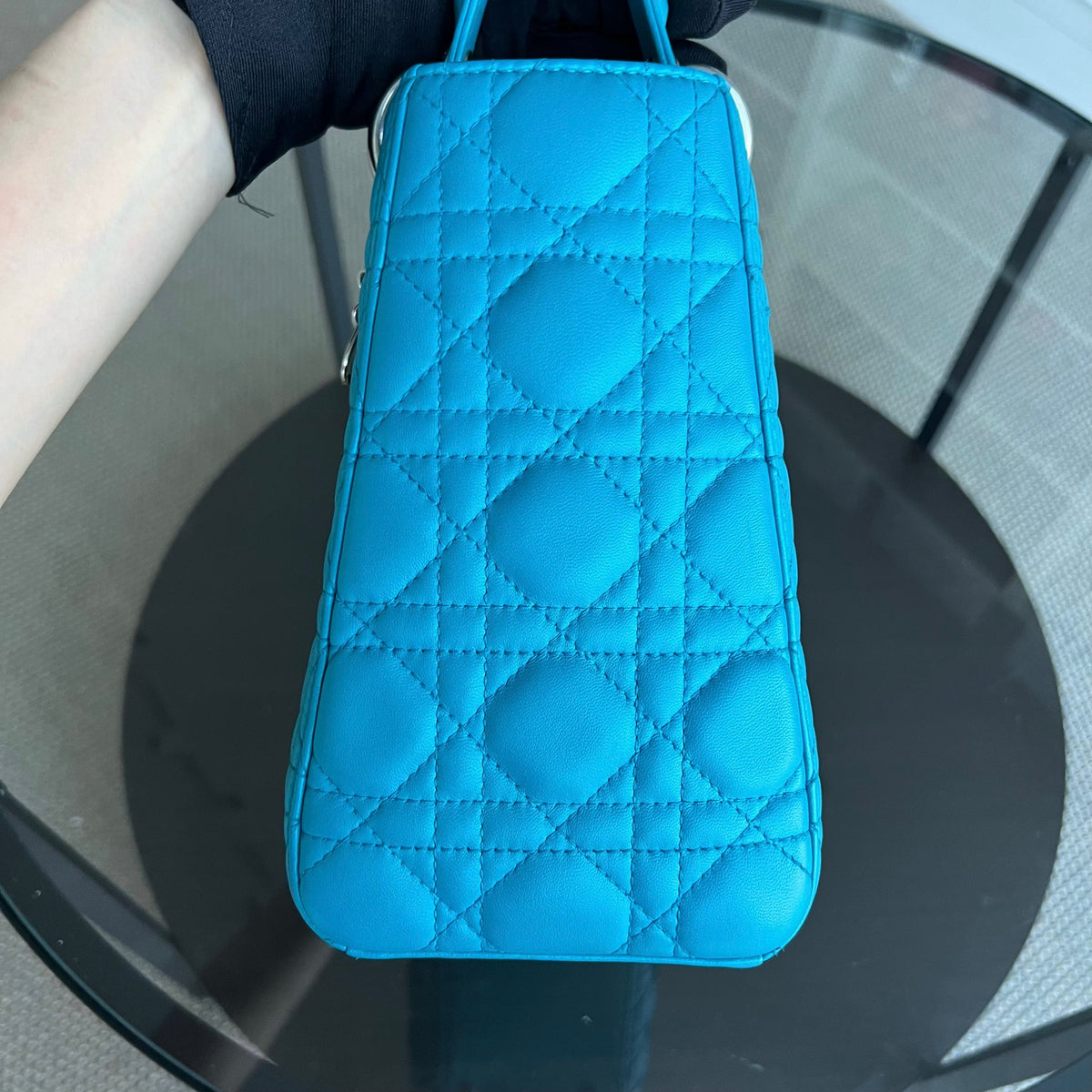 Lady Medium Cannage Lambskin Blue Silver Hardware
