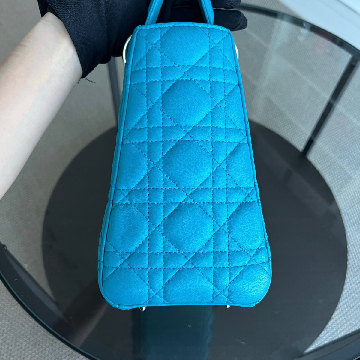 Lady Medium Cannage Lambskin Blue Silver Hardware