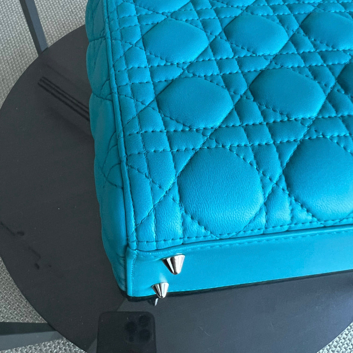 Lady Medium Cannage Lambskin Blue Silver Hardware