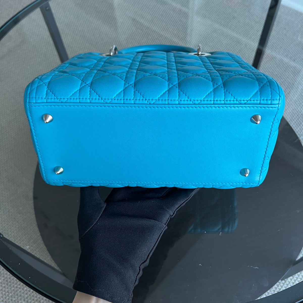 Lady Medium Cannage Lambskin Blue Silver Hardware