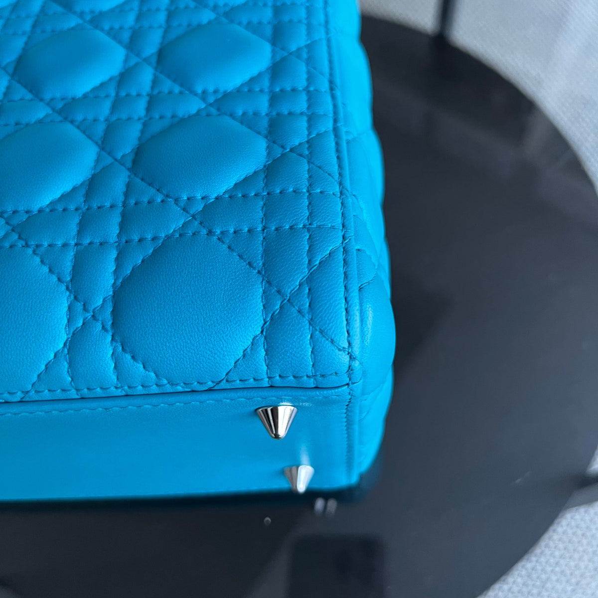 Lady Medium Cannage Lambskin Blue Silver Hardware