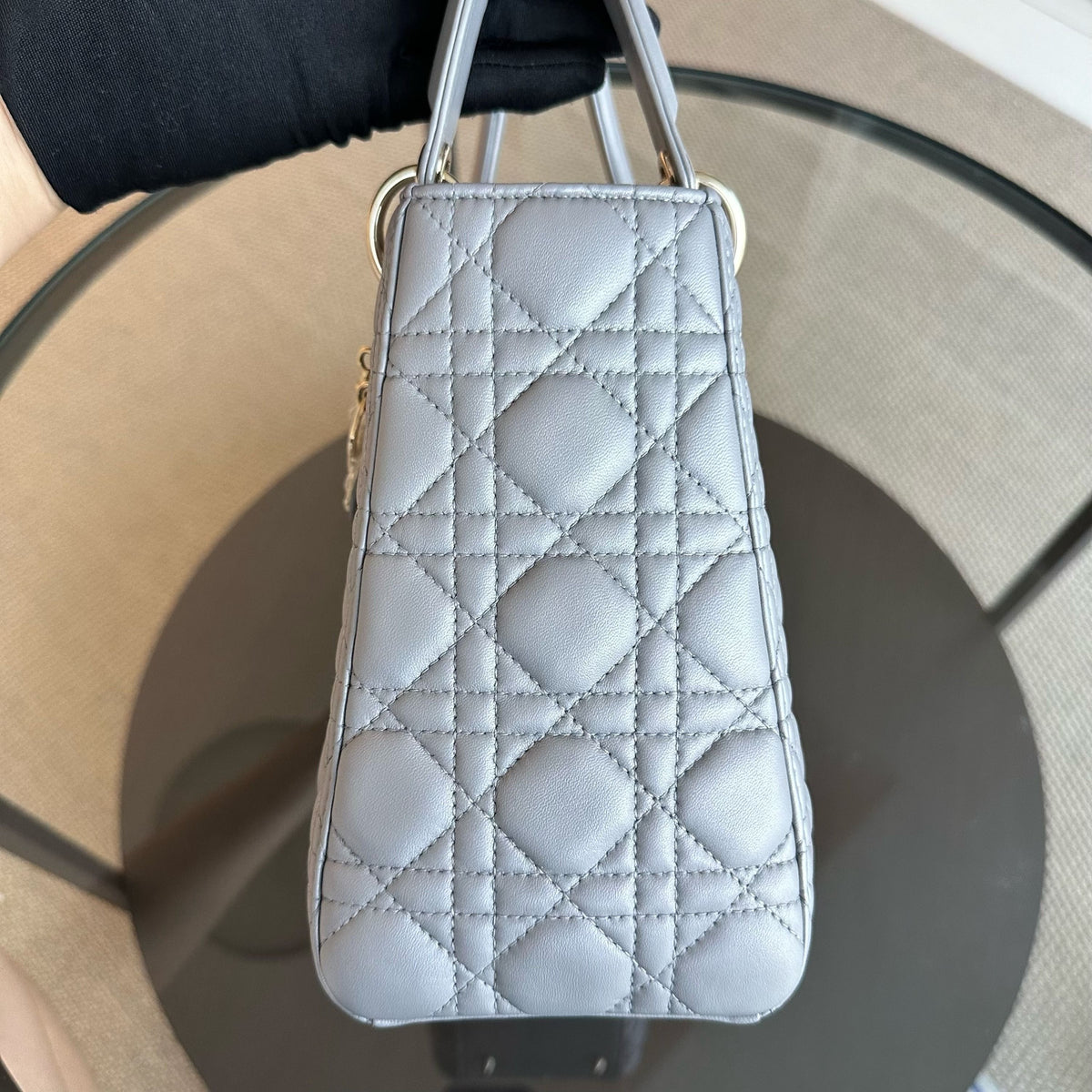 Lady Medium Cannage Lambskin Gray GHW