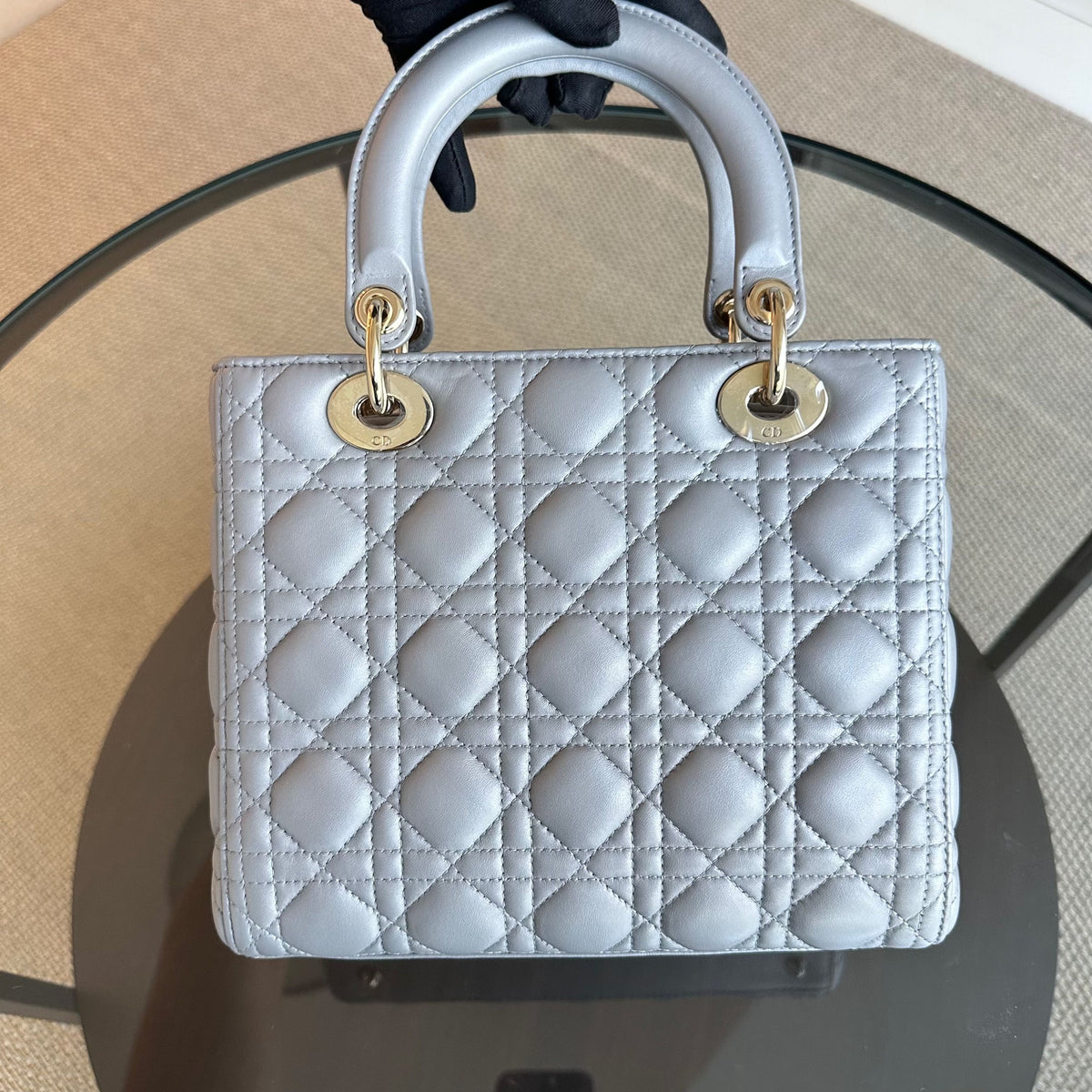Lady Medium Cannage Lambskin Gray GHW
