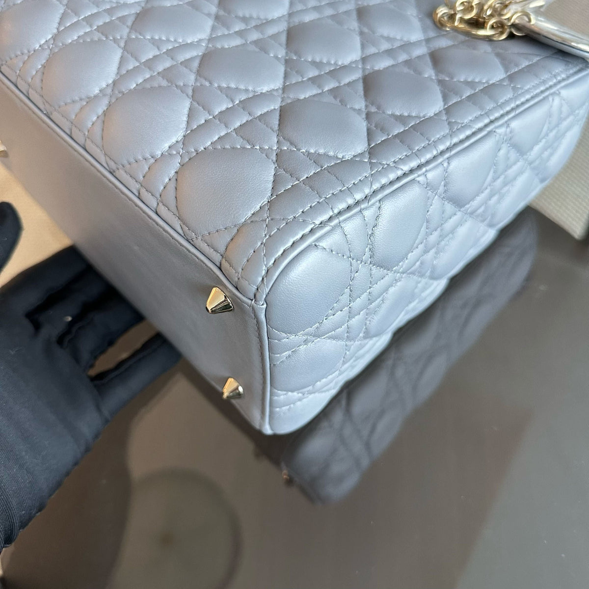 Lady Medium Cannage Lambskin Gray GHW