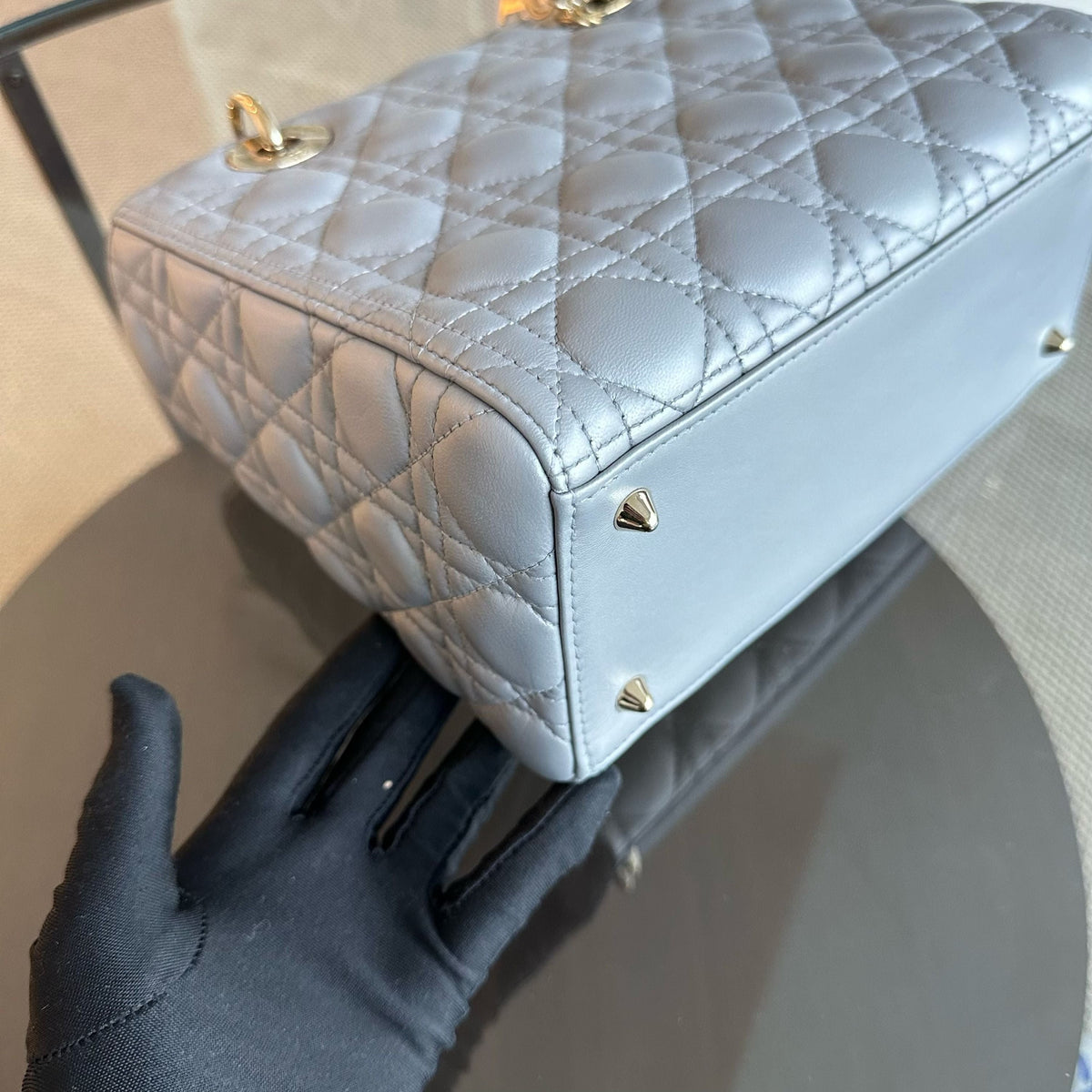Lady Medium Cannage Lambskin Gray GHW