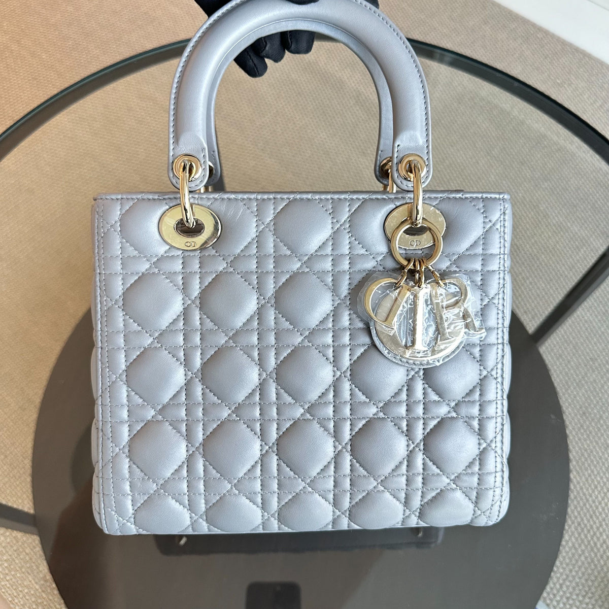 Lady Medium Cannage Lambskin Gray GHW