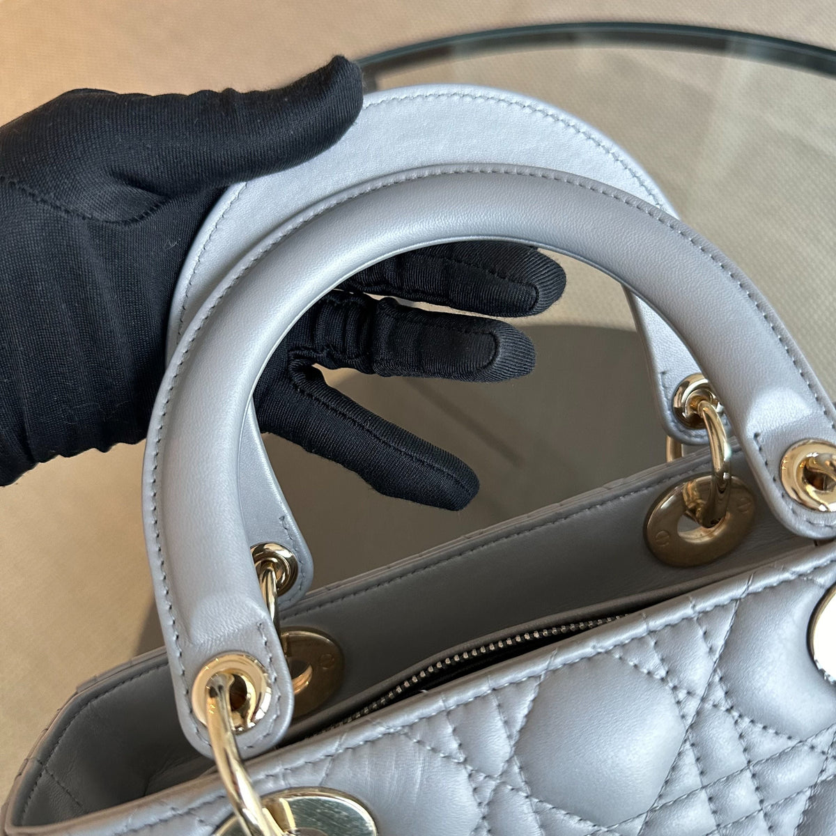 Lady Medium Cannage Lambskin Gray GHW