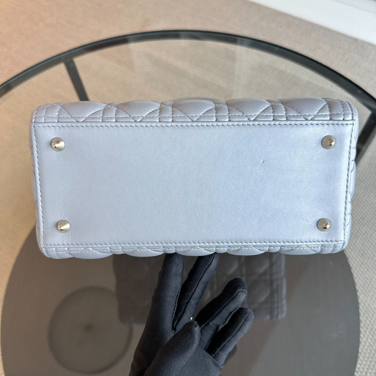 Lady Medium Cannage Lambskin Gray GHW