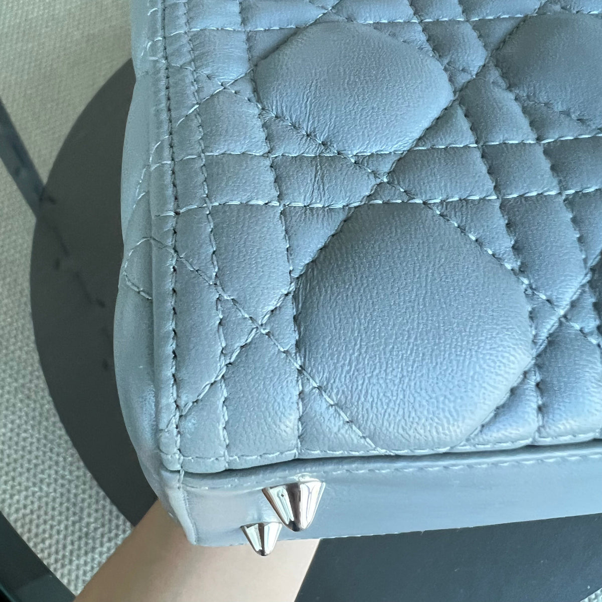 Lady Medium Cannage Lambskin Grey Gray Silver Hardware